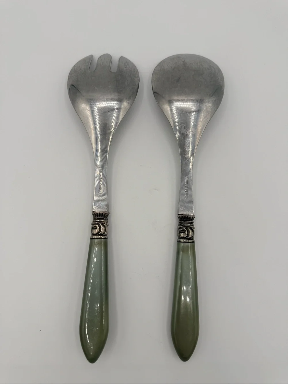 Sage Green Salad Serving Spoon and Fork Set - Classic Home Dining